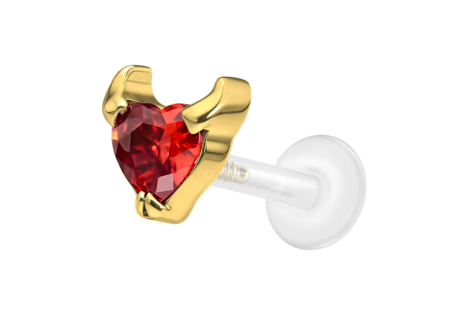 PTFE Labret Piercing mit Innengewinde + Titan-Aufsatz TEUFELSHERZ